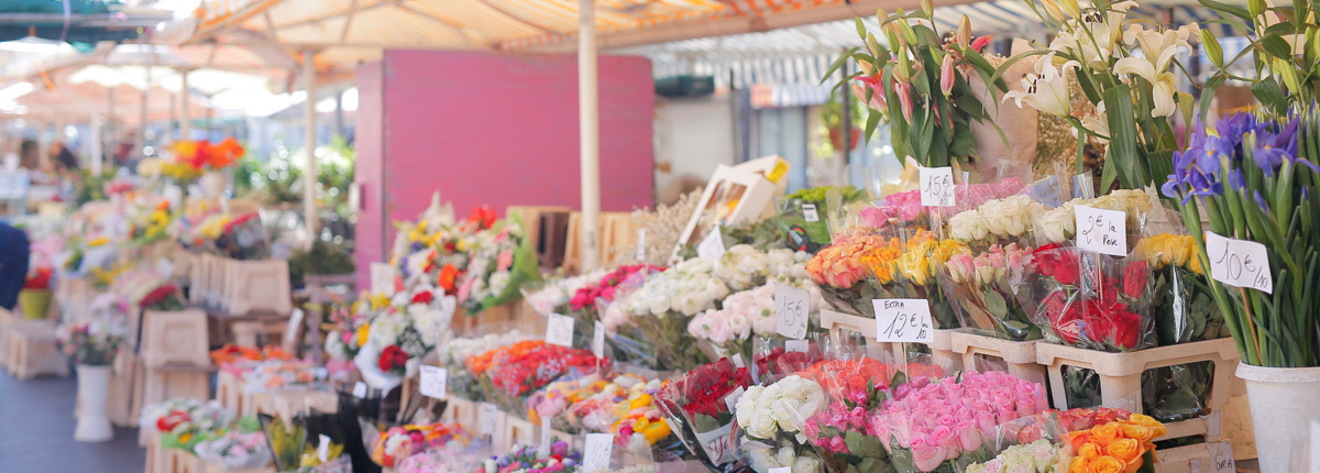 南仏ニースの旅紀行（前編）｜サレヤ広場の花市場に並んだ花々は、カラフルなのにキュートすぎない。大人な雰囲気にきゅん！