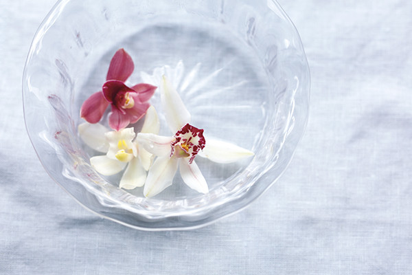 花持ちしにくい真夏はランの花がおすすめ。ガラスの器で涼やかに｜大暑